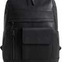 VELEZ Black Leather Backpack for Men & Women - Large Capacity Laptop Travel Backpack with 17" Sleeve - Vintage Travel Bag with Adjustable Straps, Multiple Pockets & Trolley Sleeve