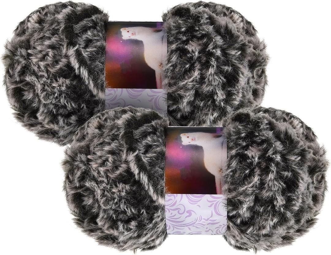2 Pieces Skeins Soft Fur Yarn Fuzzy Fur Yarn Chunky Fluffy Faux Fur Yarn Eyelash Yarn Cream Fur Yarn for Crochet Blanket Rug Clothes Knitting Project, 30 Meter and 50 Gram for Each (Black with White)