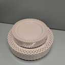 COLOSUS 60Pcs Pink Plastic Plates, Plastic Disposable Plates, Fancy Pink Scallop plates, Heavy Duty Lace Plate Set include 30 Dinner Plate 10” and 30 Salad/Dessert Plate 7.5”for Easter Day