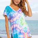 GOOTUCH Womens Summer Tops Tie Dye Short Sleeve Shirt V Neck T Shirts Casual Loose fit Blouses (S)