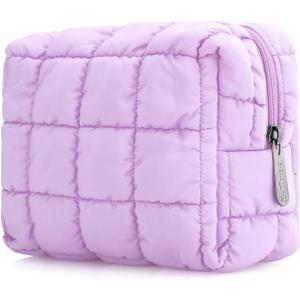 E-Tree Cute Makeup Bag,Quilted Cosmetic Bag for Women,Make up Pouch for Purse,Toiletry Zipper Pouch,Checkered Bag,Travel Case,Storage Pouches for Organization (Purple) (7.5 x 5.5 x 3.5)