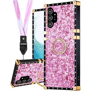Loheckle for Galaxy Note 10 Plus Case for Women Girls Teens Designer Fashion Cute Cases with Ring Stand Holder and Lanyard Stylish Aesthetics Bling Luxury Cover for Samsung Note 10 Plus (Glitter Pink)