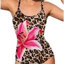 RoseSeek Girl's Swimsuits Floral Leopard Print One Piece Swimsuits Beach Vacation Swimwear 10Y
