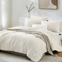 WRENSONGE Queen Comforter Set - 7 Pieces White Soft Bed in a Bag Queen with Fitted Sheet, Flat Sheet, 2 Pillow Shams, and 2 Pillowcases- Warm Bedding Sets for All Season