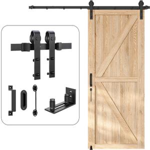 6.6 FT Heavy Duty Sliding Barn Door Hardware Kit-Smoothly and Quietly-Easy to Install with Adjustable Floor Guide,Door Hook and 2 Handles-Fit 1 3/8-1 3/4" Thickness (Black)(J Shape Hangers)