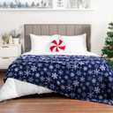 PAVILIA Christmas Throw Blanket | Navy Snowflake Christmas Fleece Blanket | Soft, Plush, Warm Winter Cabin Throw, Twin 60x80 (Navy/White Snowflake)