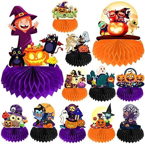 12 Pack Halloween Honeycomb Centerpieces Table Decorations,Pumpkin Ghost Witch Cat Tombstone and More Halloween Elements for Halloween Party Favors Supplies,Cute Party Home Room Table Desk Decor