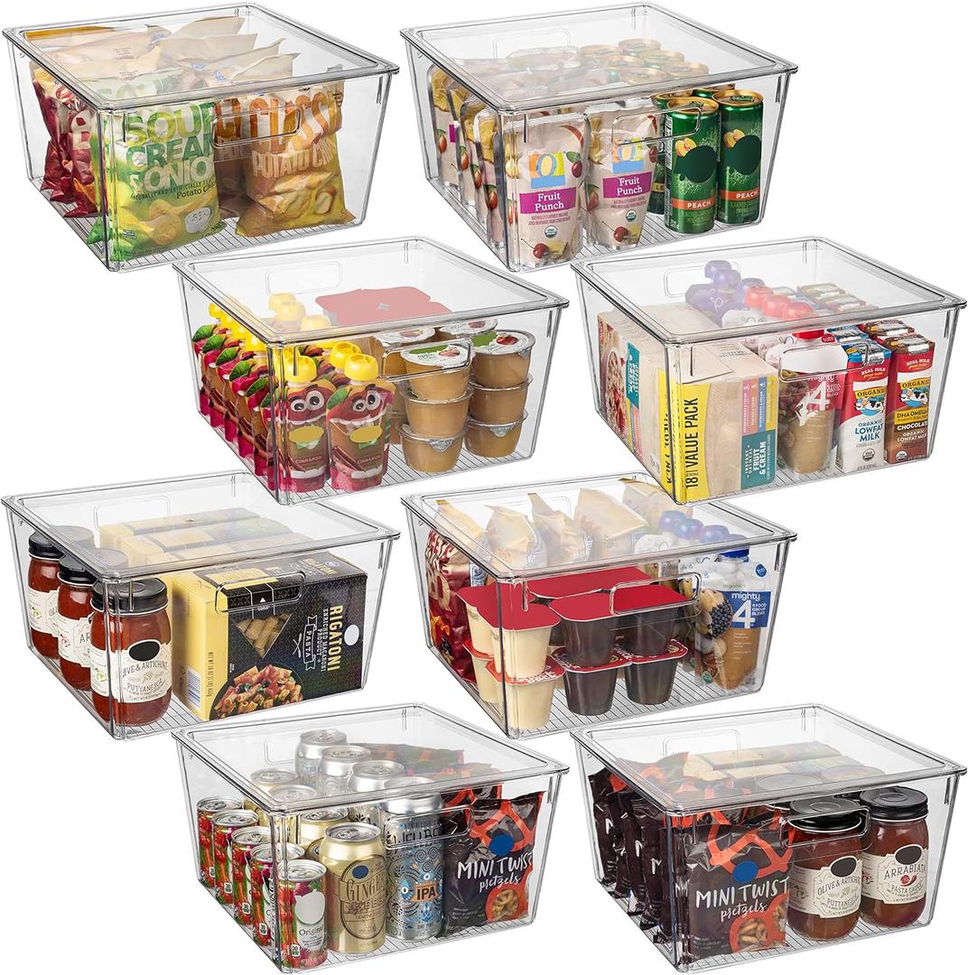 CLEARSPACE Plastic Storage Bins with Lids XL Perfect Kitchen Organization or Pantry Storage Fridge Organizer, Pantry Organization and Storage Bins, Cabinet Organizers, 8 Pack XL