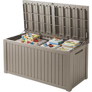 200 Gallon Outdoor Deck Box Waterproof, Large Storage Box for Patio, Resin Storage Bench Lockable for Garden Tools, Package Delivery, Grey