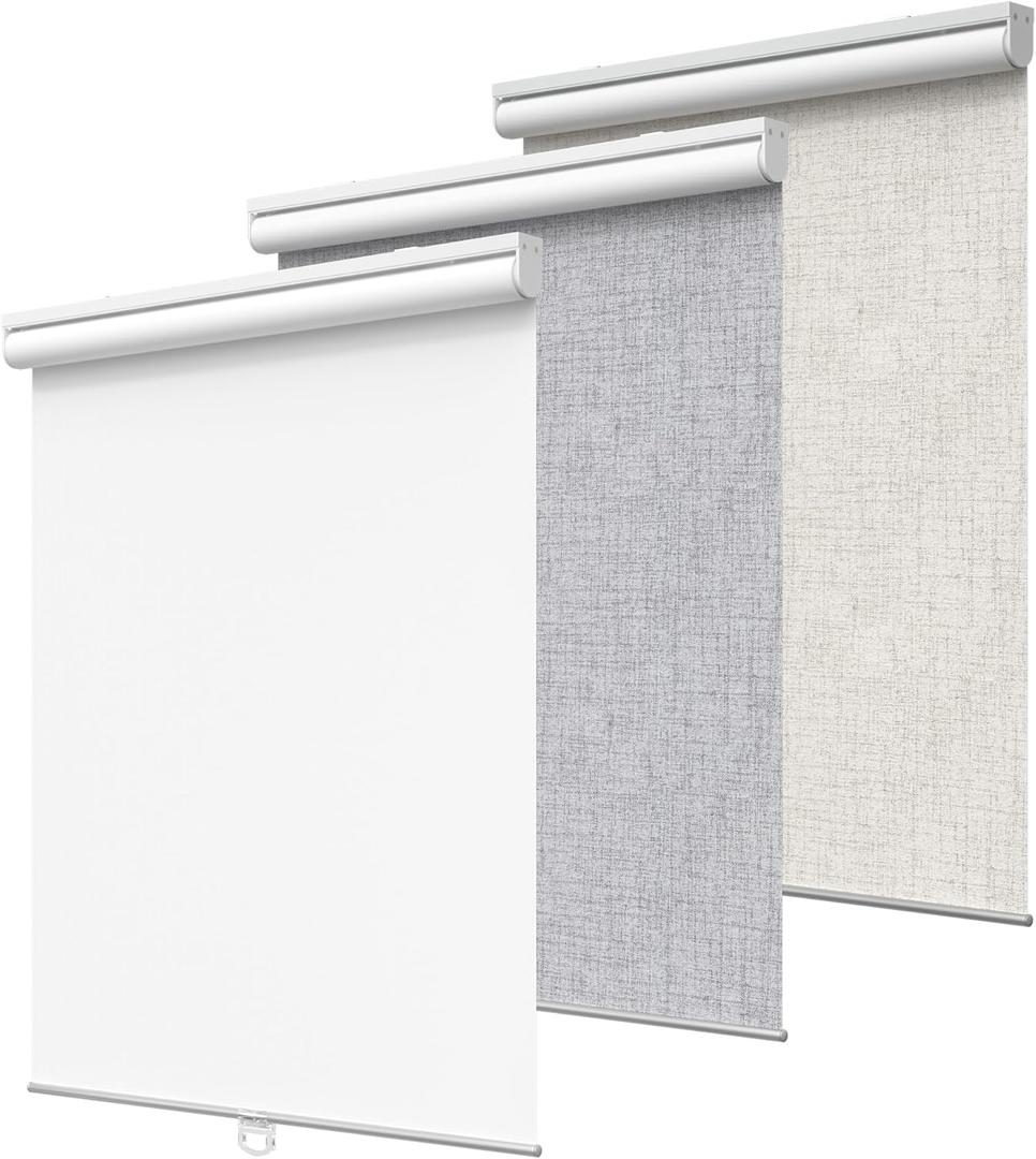 GENIMO 100% Blackout Roller Window Shades, Window Blinds Cordless with Thermal Insulated, UV Protection Fabric, Mini French Door Blinds for Home, Office, Bedroom, Easy to Install, White, 30" W X 75" H (A.white | 100% Blackout)