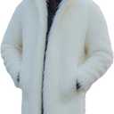 Lisa Colly Men's Faux Fur Coat Jacket Winter Fluffy Coat Outwear Long Parka Overcoat (XX-Large, White)