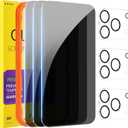 PEHAEL 3+3Pack for iPhone 17 Pro Privacy Screen Protector with Camera Lens Protector Full Coverage Anti-Spy Tempered Glass Film 9H Hardness Easy Installation Bubble Free [6.3 Inch]