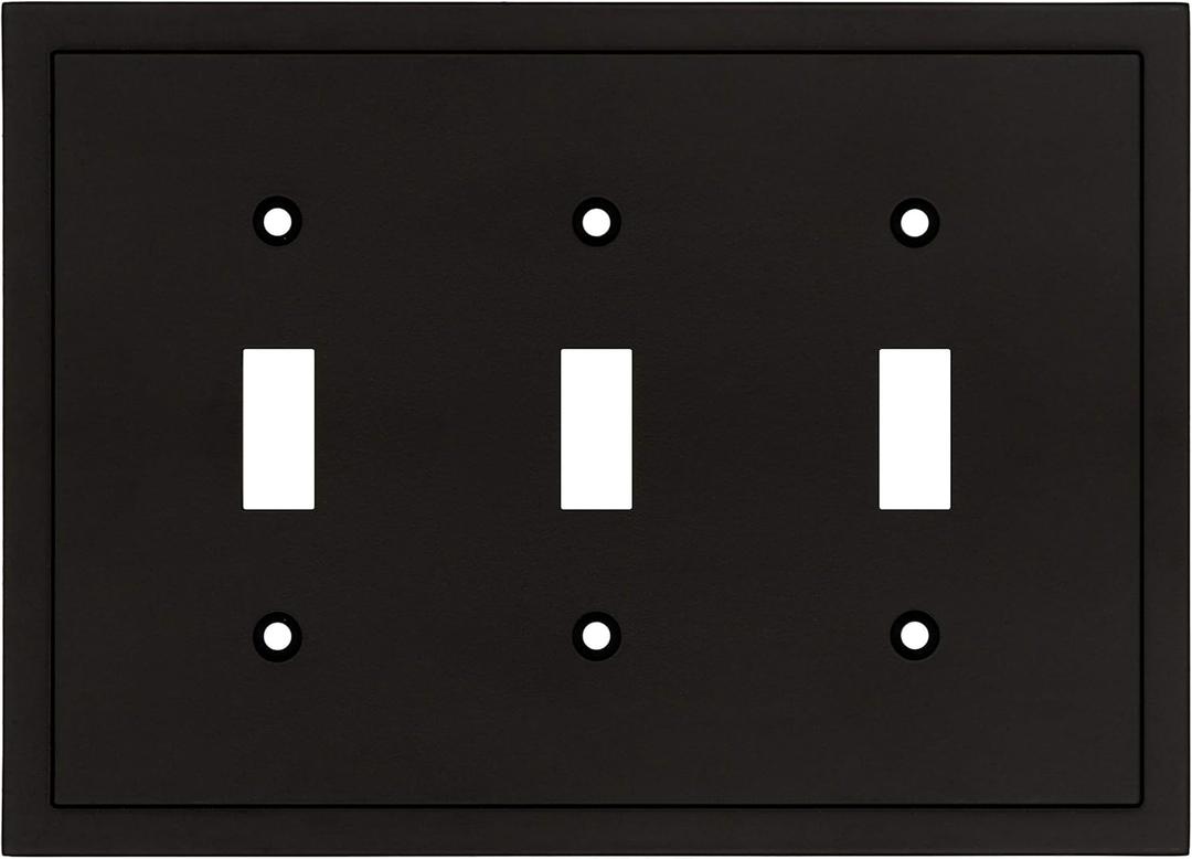Modern Edge Decorative Wall Plate Switch Plate Outlet Cover, Durable Solid Zinc Alloy , Triple Toggle, Matte Black 