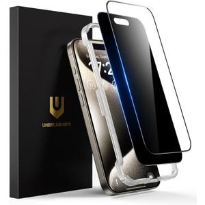 UNBREAKcable 2PCS Screen Protector for iPhone 15 Pro Max - 1 Privacy Tempered Glass+1 Clear Glass Double Shatterproof [Installation Frame] [9H Hardness] [Case Friendly] Anti-Scratch iPhone 6.7 inch