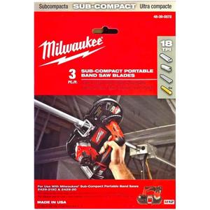 Milwaukee Alloy Steel 48-39-0572 18 TPI Sub-Compact Portable Band Saw Blade For Metal, 3 Per Pack