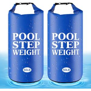 2Pcs Blue Pool Step Weights, 50LB PVC Waterproof Swimming Pool Ladder Weights Sand Bags Foldable Pool Stair Weights for In Ground and Above Ground Pools
