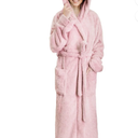 PAVILIA Women Hooded Plush Soft Robe | Fluffy Warm Fleece Sherpa Shaggy Bathrobe (L/XL, Light Pink)