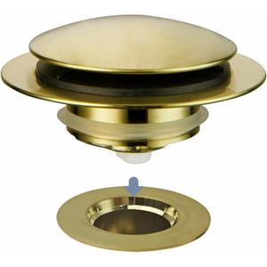 Gold Brushed Tub Drain Stopper,Universal Pop Up Bath Drain Plug Bathtub Drain Stopper,Hidrop Conversion Kit Assembly,Replaces Lift and Turn,Tip-Toe Plug Stopper for Tub,EZ Install(Gold Brushed)