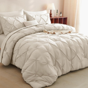 CozyLux King Size Comforter Set Beige, 7 Pieces Bed in A Bag Cream Off White Comforter King Size, Pinch Pleat Bedding Set with All Season Comforter, Flat Sheet, Fitted Sheet, Pillowcases & Shams