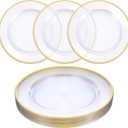 25 Pack 12 Inch Gold Charger Plates, Clear Charger Plates with Gold Trim, Disposable Plastic Charging Plate Bulk for Dinner, Wedding, Party, Event Decoration