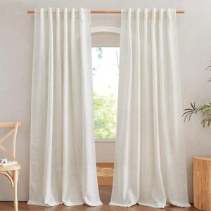 NICETOWN Linen Sheer Curtains for Living Room 108 inch Long, Rod Pocket & Back Tab Privacy with Light Filtering Linen Weave Window Drapes for Bedroom/Villa, Burlap, W52 x L108