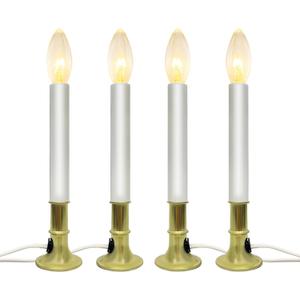 4 Pack Christmas Electric Window Candles with Dusk-to-Dawn Auto Sensor, Turns On in Dark, Off in Light, Plug in Electric Candle for Christmas Window Home Table Decor, 7W C26 Clear Bulb, Gold Base