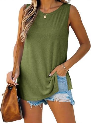 Imily Bela Womens Loose Fit Casual Flowy Tank Tops Crewneck Trendy Sleeveless Side Split Summer Tops Clothes Outfits 2025 L
