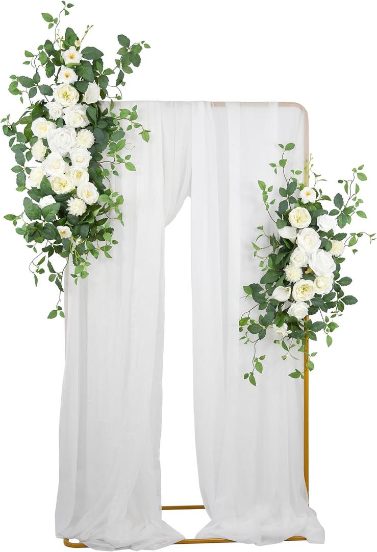 Arch Flower Kit of 2 - Artificial Floral Swag for Wedding Welcome Sign, Reception Ceremony Signs, Chair Decor (White) (White)