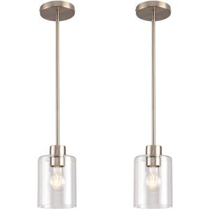 Brushed Nickel Pendant Lights,Modern Farmhouse Pendant Light,Light Fixture Kitchen Pendant Mini Hanging Light for Sink Island,Adjustable Height,Home Décor Lighting (Brushed Nickel 2 pack Stem Rod)