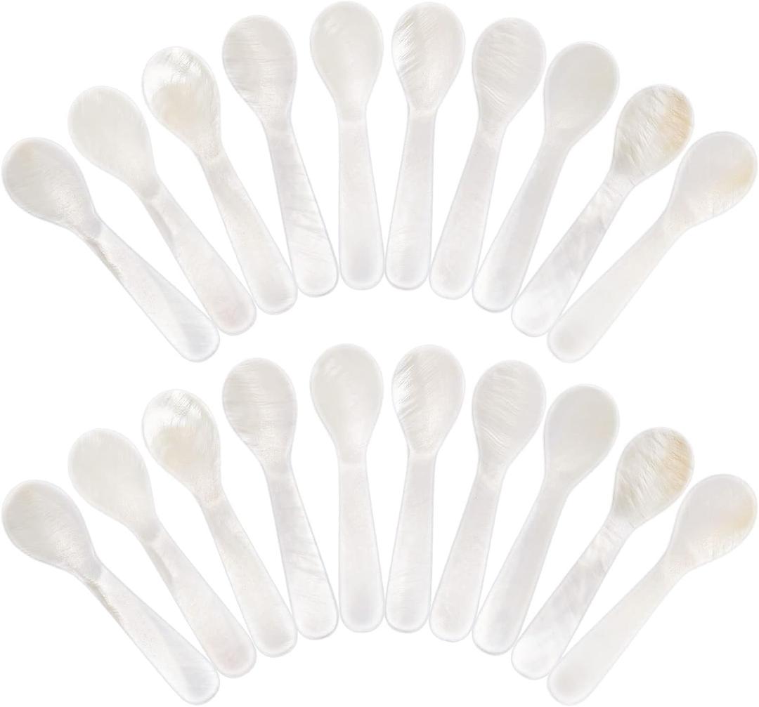 Patelai 20 Pieces Set of Caviar Spoons Mother of Pearl Spoons with Handcraft Round Handle for Caviar, Egg, Ice Cream, Coffee, Kitchen, Restaurant Serving for Valentine Favors (7cm/2.75 Inch)