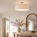 4 Light 20" Fabric Drum Shade semi Flush Mount Ceiling Light Linen Fabric Chandeliers Shade Gold Finish for Bar,Dining Room,Corridor,Living Room