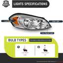 Headlights W/Bulbs for 2006-2013 Chevy Impala, 2006-2007 Chevy Monte Carlo, 2014-2016 Impala Limited Halogen Headlamp Replacement Driver & Passenger Side