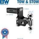 B&W Trailer Hitches Tow & Stow Adjustable Trailer Hitch Ball Mount - Fits 2.5" Receiver, Dual Ball (2" x 2-5/16"), 5" Drop, 18,000 GTW - TS20037B
