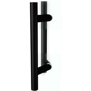 12" Round Offset Barn Door Handle Double Sided Stainless Steel, French Push Pull Door Handle Matte Black, Long Sliding Home Handle