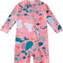 Baby Girl One Piece Swimsuit Sunsuit with Full-Length Zipper UPF 50+ Sun Protection Infant Swimwear, Size 6-9M