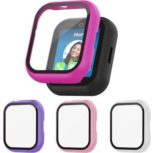 Case for SyncUP Kids Watch 2 with Tempered Glass Screen Protector, Shockproof Hard PC Bumper Protective Cover Compatible with SyncUP Kids Watch 2 (Pink/Purple/Rose Pink/White)