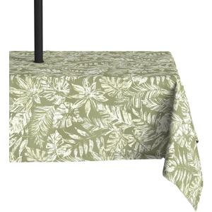 LVTXIII Rectangle Outdoor Tablecloth with Zipper Umbrella Hole, Water-Repellent 60 x 84 Inch Patio Table Cover for Picnic, Garden, Backyard Dining, Tropical Leaf Green