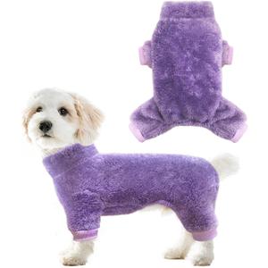 Idepet Fuzzy Velvet Dog Pajamas, Plush Dog Sweater Onesie Soft Pet Clothes Winter Outfit Doggy Pjs Puppy Jumpsuit, Cat Coat (X-Large, Purple) (X-Large(Chest:18.1"))