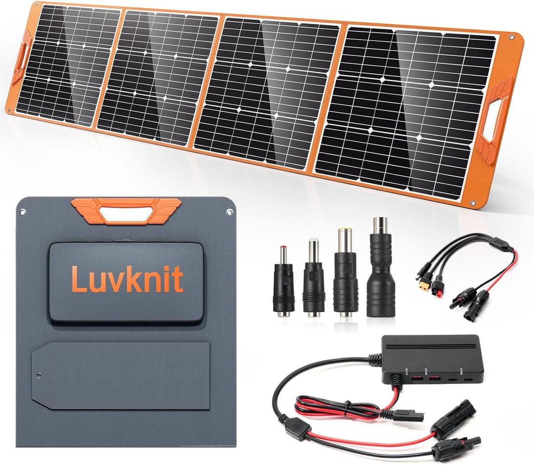 Upgraded 200W Portable Solar Panel for Power Station Generator, 18V Foldable Waterproof IP65 Solar Cell Charger with Adjustable Kickstand and MC-4 Cable for Laptop Outdoor Camping Boat Lawn RV Trip