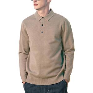 Men's Polo Sweater Fashion Collar Casual Sweater (Brown, XL)