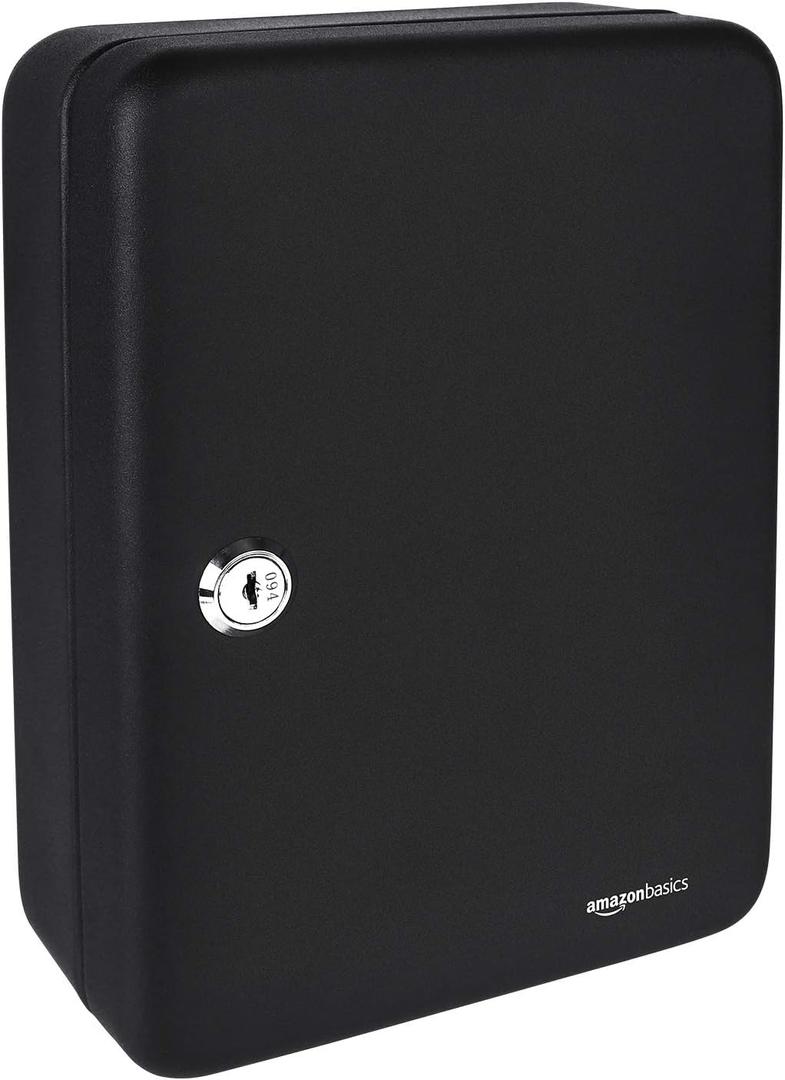 Amazon Basics Locking Steel Security Cabinet Key Lock Box with 48 Key Hooks, Key Storage, 2.8"D x 7"W x 9.8"H, Black
