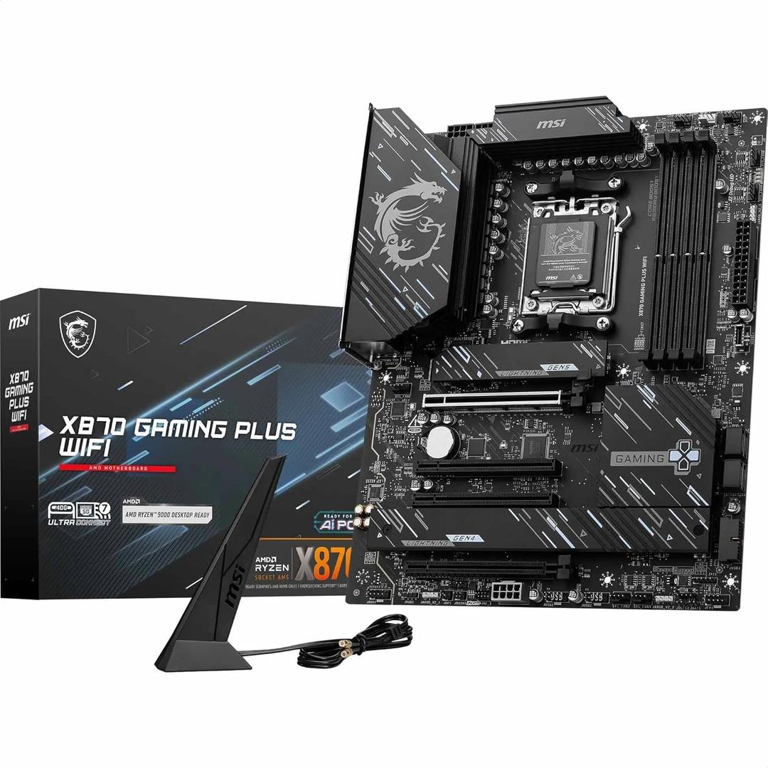 MSI X870 GAMING PLUS WIFI Motherboard, ATX - Supports AMD Ryzen 9000/8000/7000 Processors, AM5-60A SPS VRM, DDR5 Memory Boost 8200+ MT/s (OC), PCIe 5.0 x16 & 4.0 x16, M.2 Gen5, Wi-Fi 7, 5, 5, 5, 5, 5
