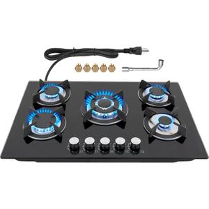 Gas Stove 30inch 5 Burners, Built-in Gas Stovetop with NG/LPG Conversion Kit, Glass Top Gas Burner (30in x 20.5in)