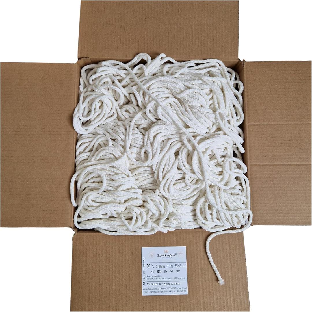 Cotton Cord in one Piece 5mm 800m, 46 Colors, Macrame Cord, Macrame Yarn, Cotton Yarn, Braided Cotton Cord 5mm with core, Crochet Cord, Macrame Rope (Natural)