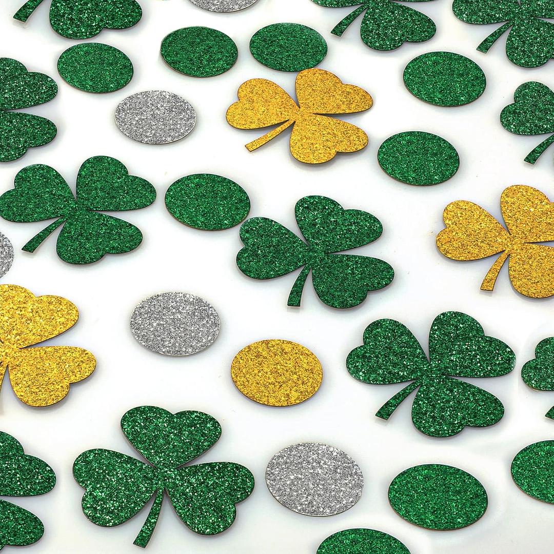 220 Pieces St. Patrick's Day Shamrocks Table Clover Confetti Saint Patty Double Sided Glitter Paper Confetti Decor Clover Circle Dots Table Scatters for St. Patrick's Day Party Accessories