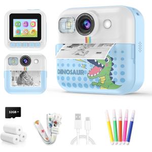 Kids Camera Instant Print, Selfie Digital Video Camera for Toddler with Print Paper & 32G Card, Christmas Birthday Gifts for Girls Boys Age 3-14 Blue