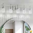 5-Light Brushed Nickel Vanity Light with 3 Color Modes (3000K/4000K/6000K), Eye Protection LED Bathroom Light Fixture, Dimmable Modern Wall Light Over Mirror with Clear Glass Shade