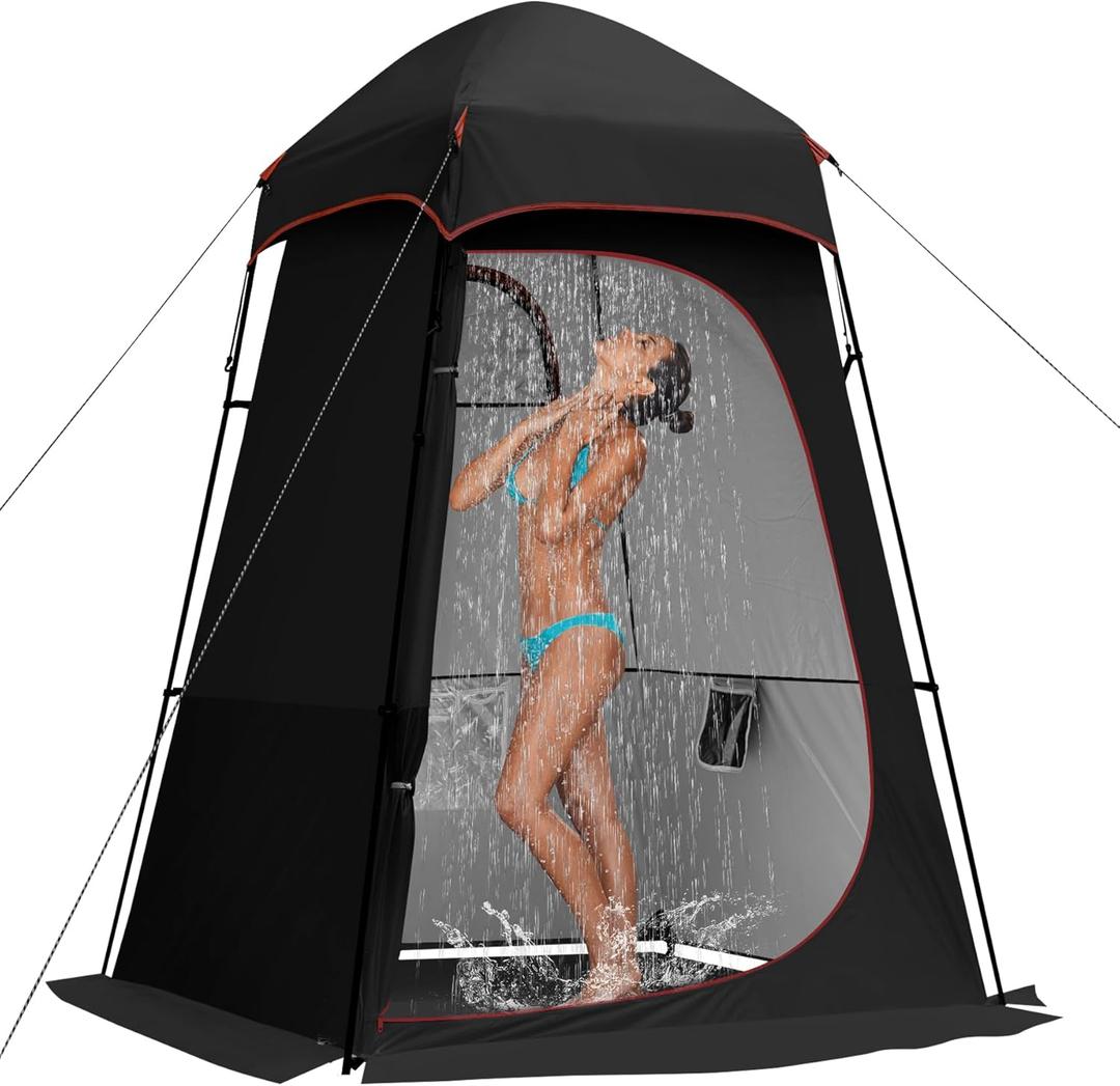Camping Shower Tent, 7.9 FT Extra Tall Oversize Privacy Tent, Portable Outdoor Bathroom Toilet Tent with Floor, Easy Set Up Privacy Shelter for Dressing, Hiking, Fishing, UPF50+ (Black)