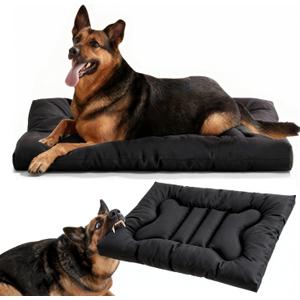 Chew Proof Dog Bed Indestructible for Large Size Durable Dog Crate Pad, Waterproof & Washable Tough Kennel Pet Mats for Aggressive Chewers (Black, L-22''x35'')