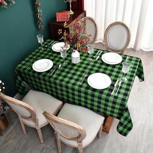 Essifunia Waterproof Checkered Tablecloth Fabric - Rectangle 58x84 Inch Green St Patricks Day Table Cloth for Indoor/Outdoor Use - Irish Table Cover for Christmas, BBQs, and Parties